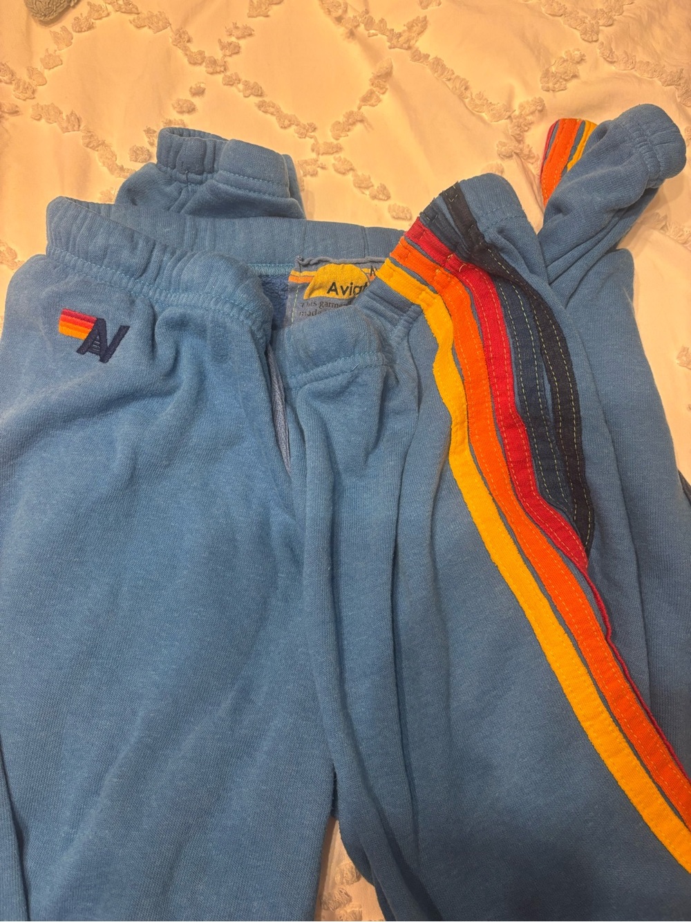 5 Stripe Aviator Nation Sweatpants- Blue and Rainbow Medium
